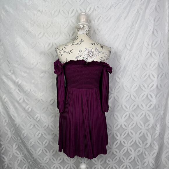 Ali & Jay Le Flirt Off the Shoulder Pleated Magenta Mini Dress NWT - Picture 12 of 15